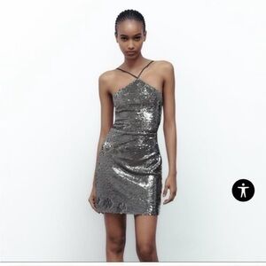 Zara Silver Sequin Strappy Mini Dress